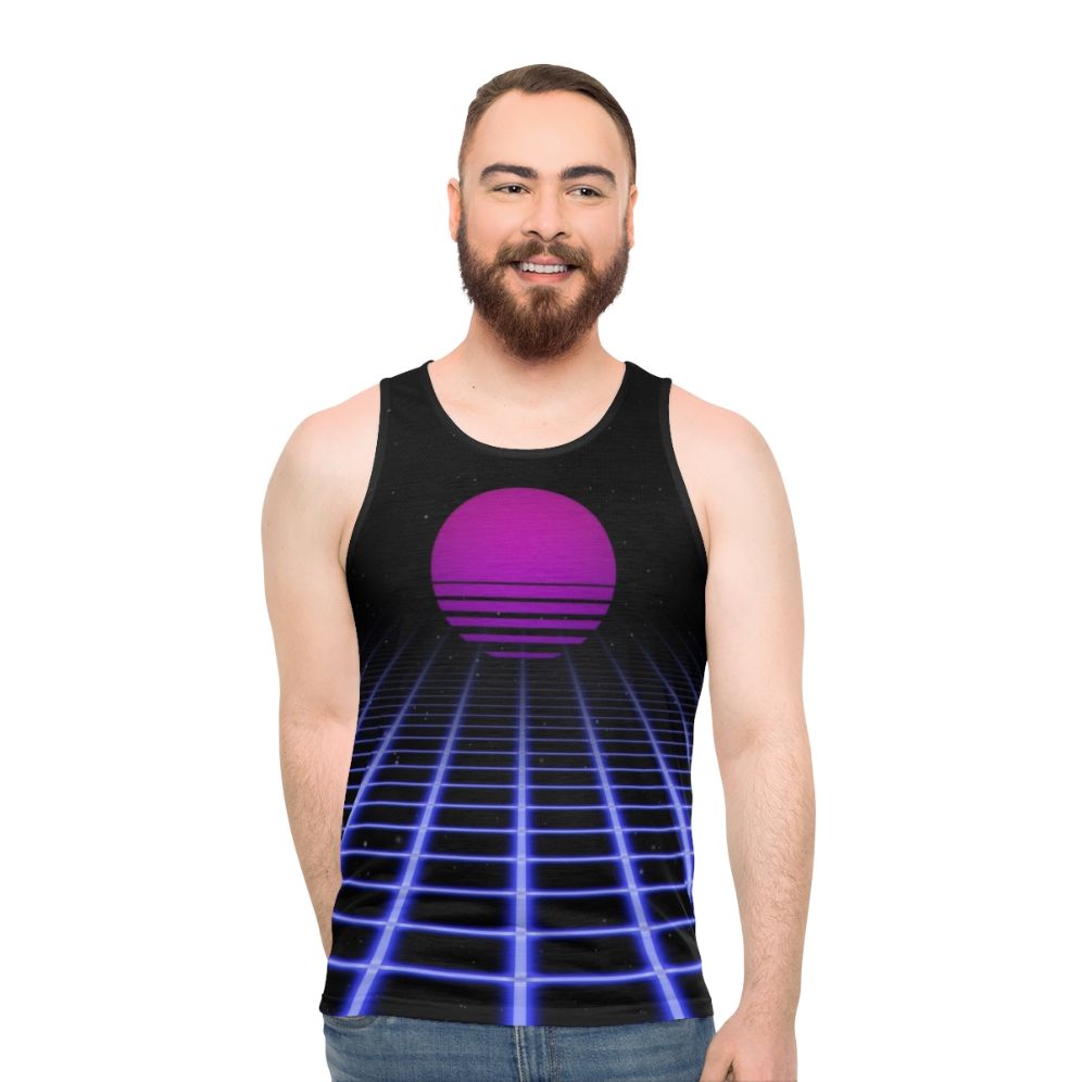 80s tank top with digital horizon and sunset aesthetic