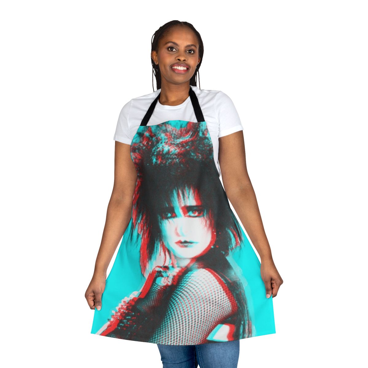 Black and white apron with Siouxsie and the Banshees-inspired design