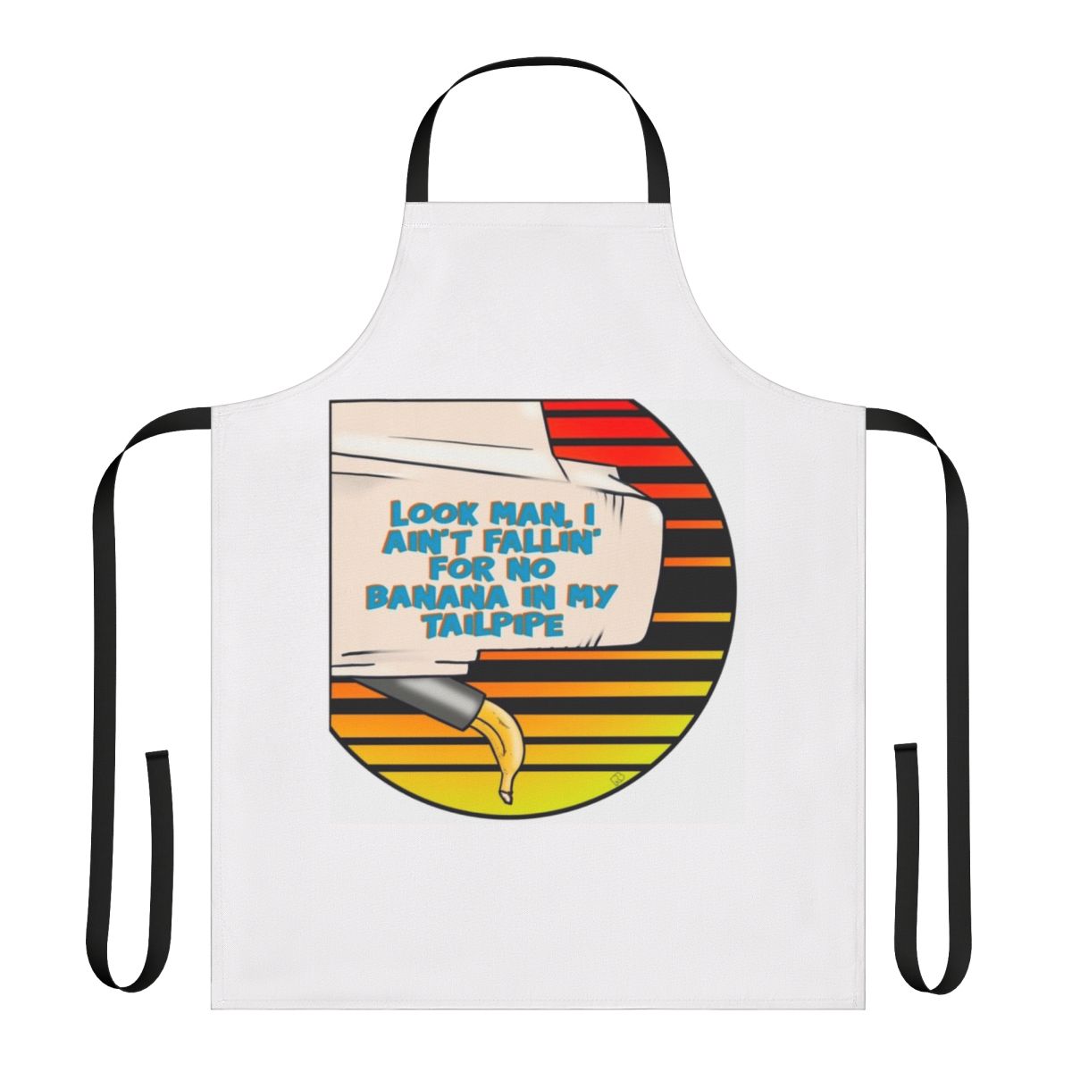 80s movie inspired humorous apron with "Banana In My Tailpipe" quote