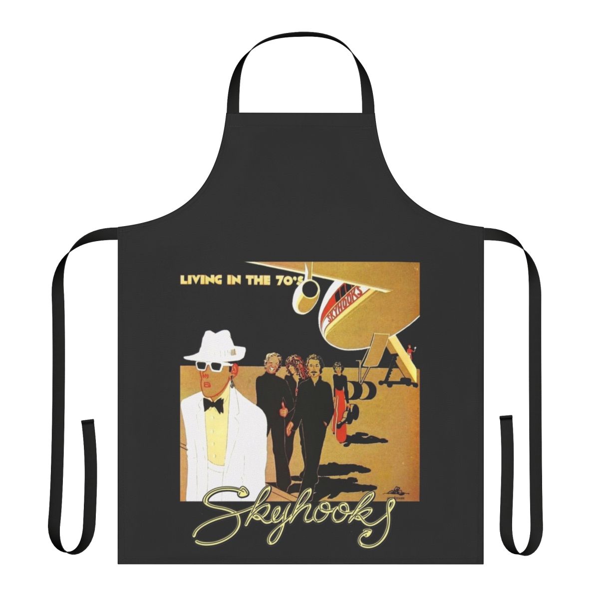 Vintage-inspired apron with Ausrock Skyhooks band logo design