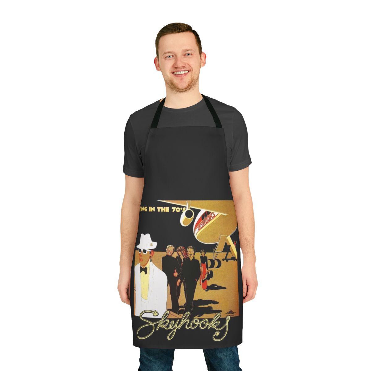 Vintage-inspired apron with Ausrock Skyhooks band logo design
