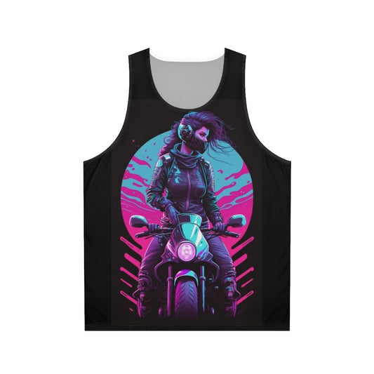 80s synthwave biker girl unisex tank top