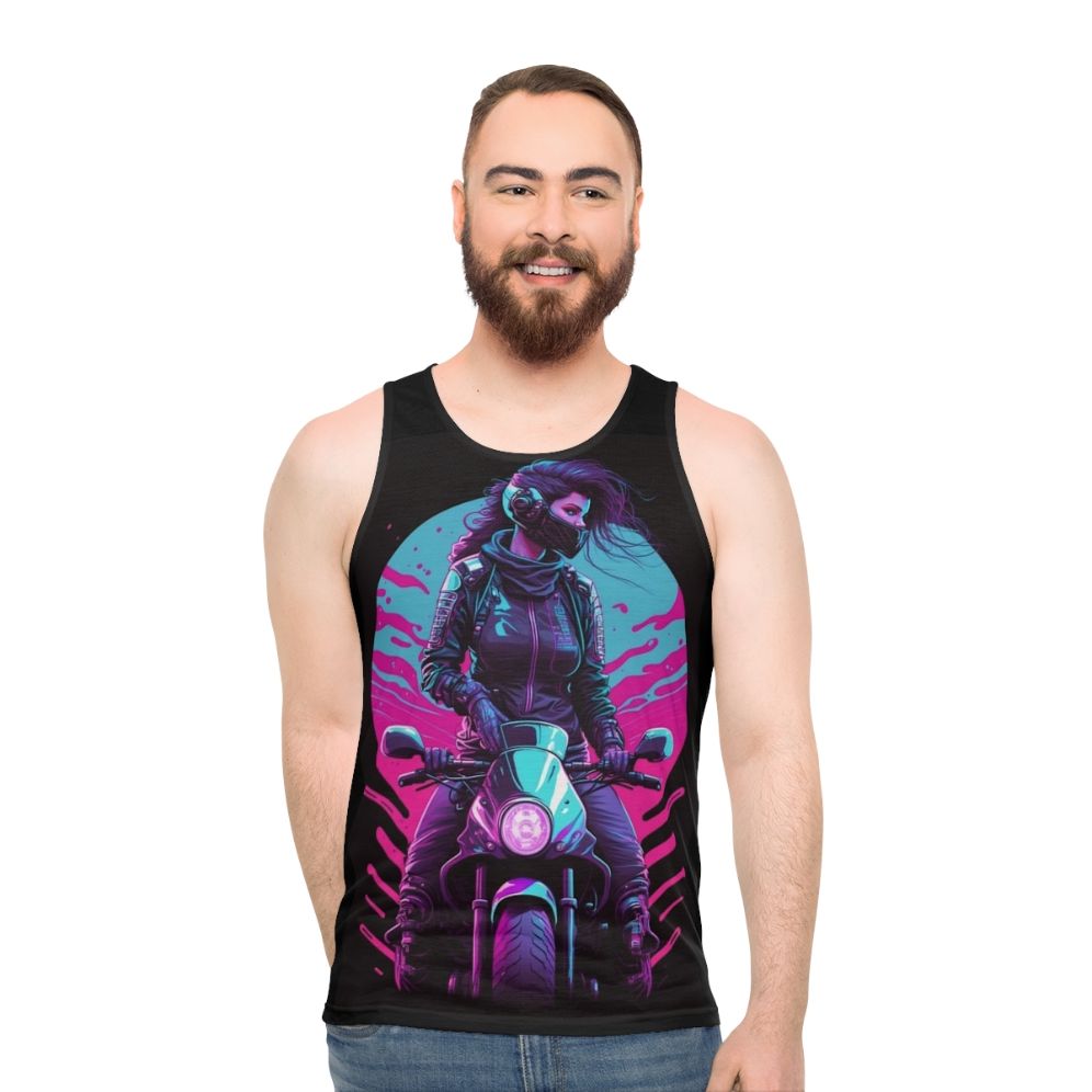 80s synthwave biker girl unisex tank top