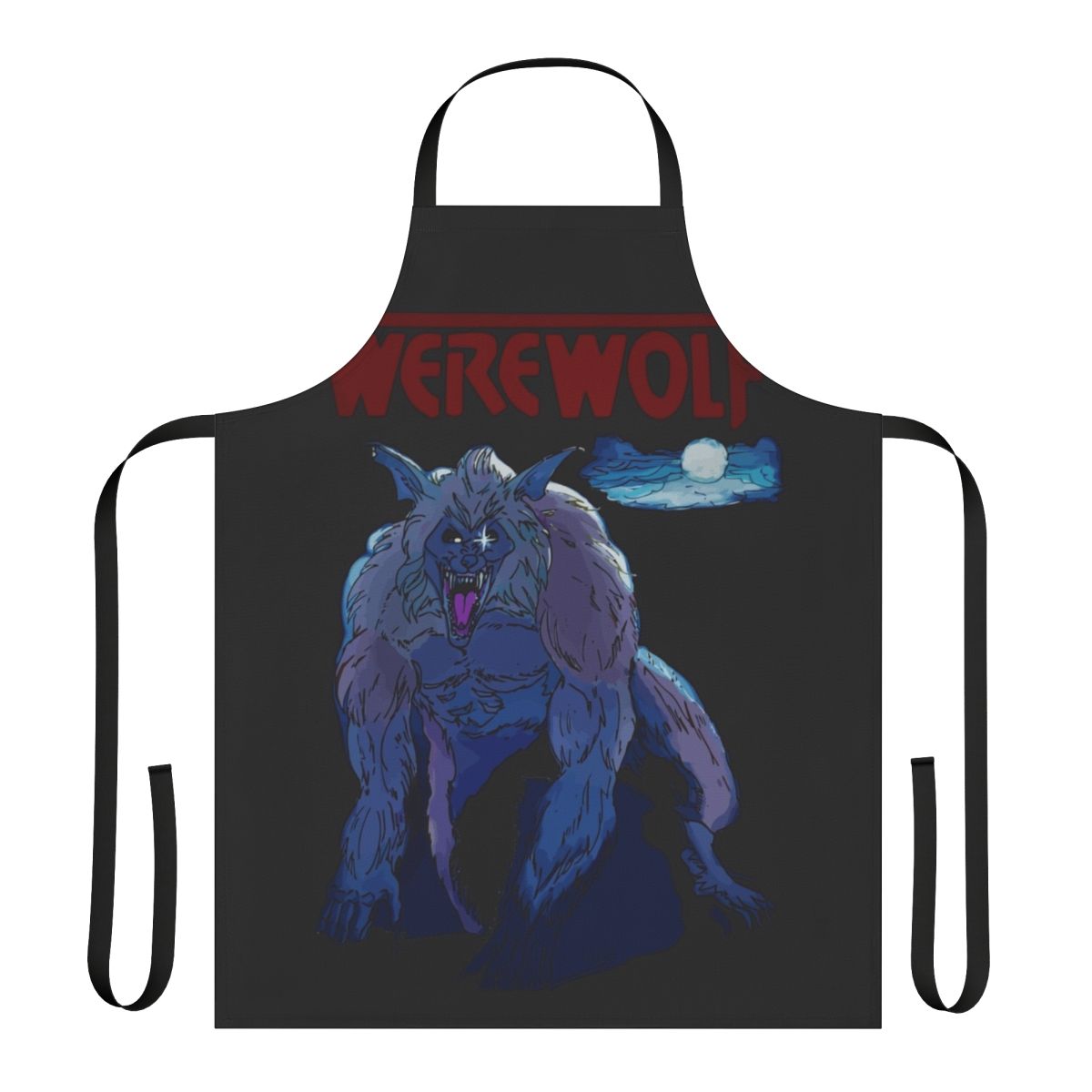80s Werewolf Retro Apron featuring a classic 1980s werewolf design