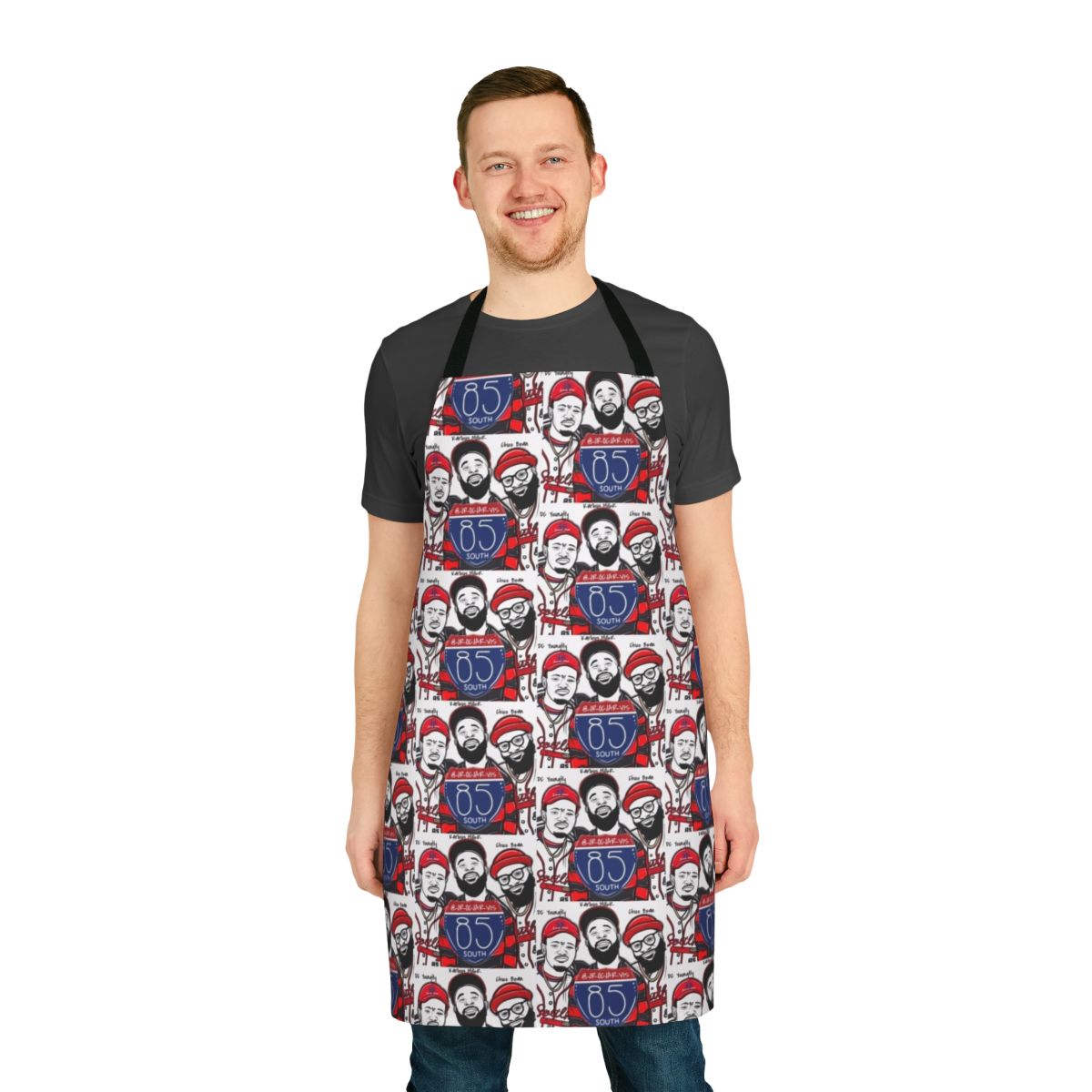 85 South show inspired kitchen apron with comedy central branding