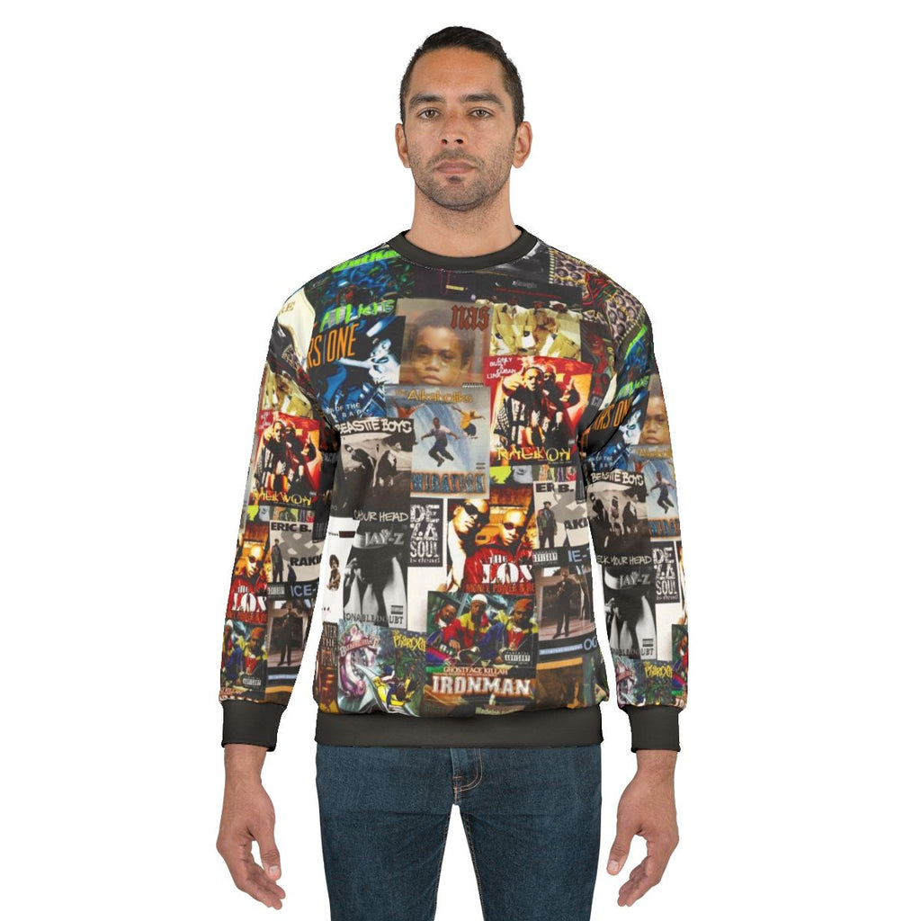 Retro 90s hip hop classics album cover graphic on sweatshirt