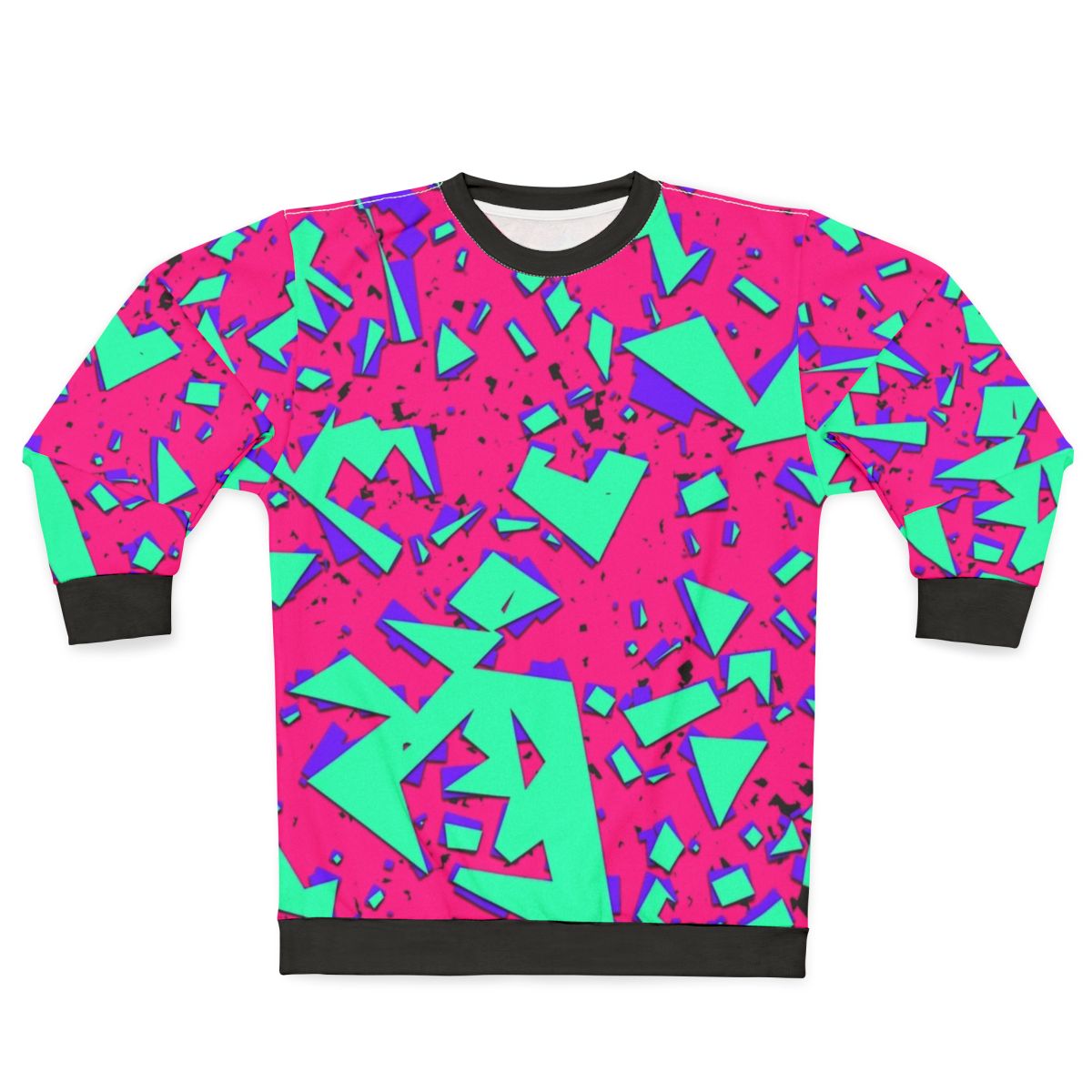 Retro 90s abstract geometric teal and pink sweatshirt