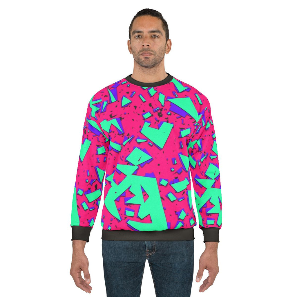Retro 90s abstract geometric teal and pink sweatshirt