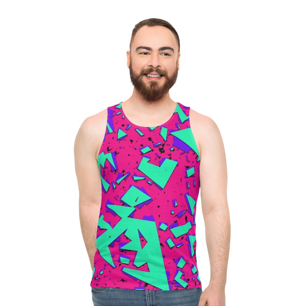 90s abstract geometric pattern teal and pink unisex tank top