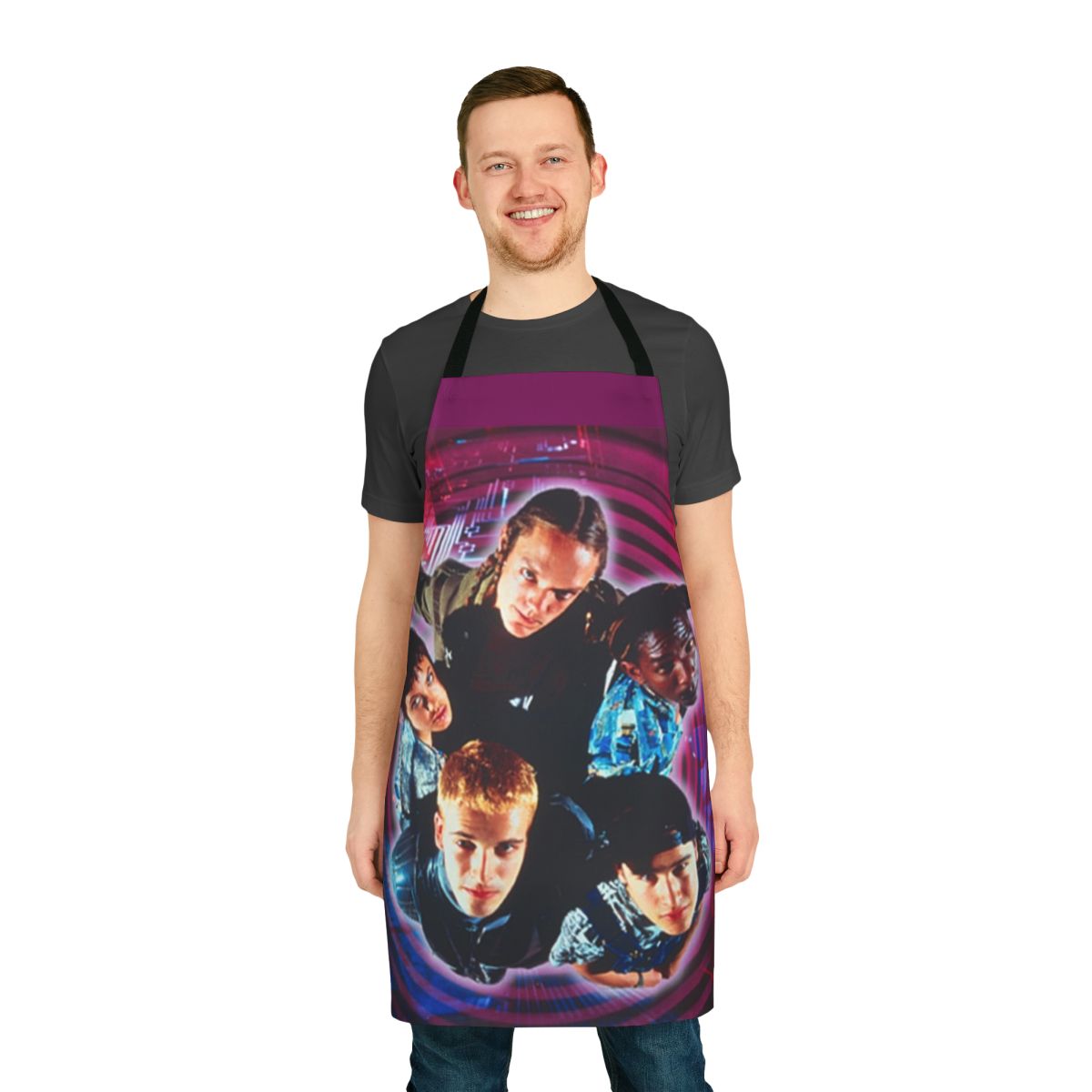 A durable and stylish apron inspired by the iconic 1995 film Hackers, featuring a sleek black design.
