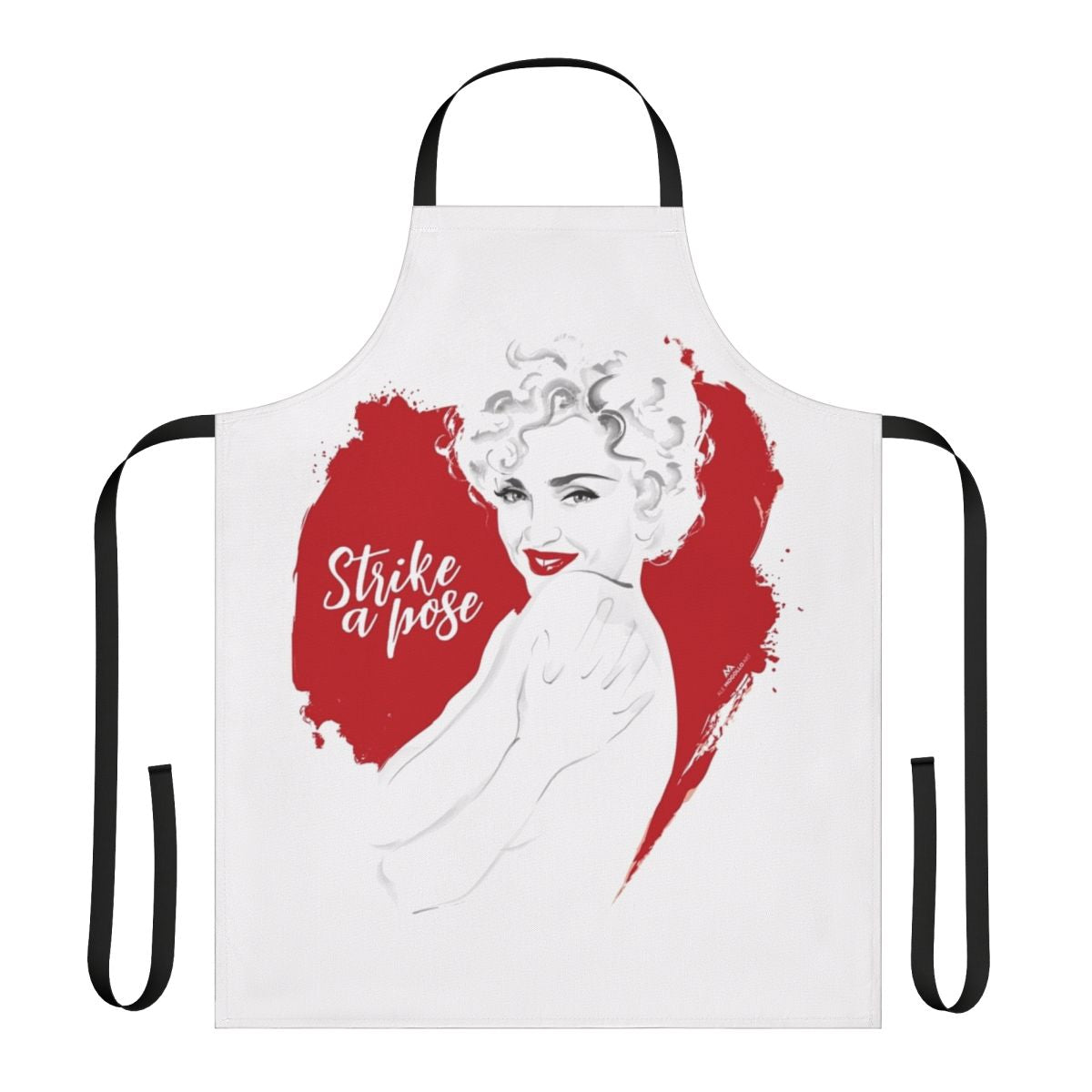 A stylish apron featuring an iconic 90s dance pose, perfect for the musically ambitious home chef.