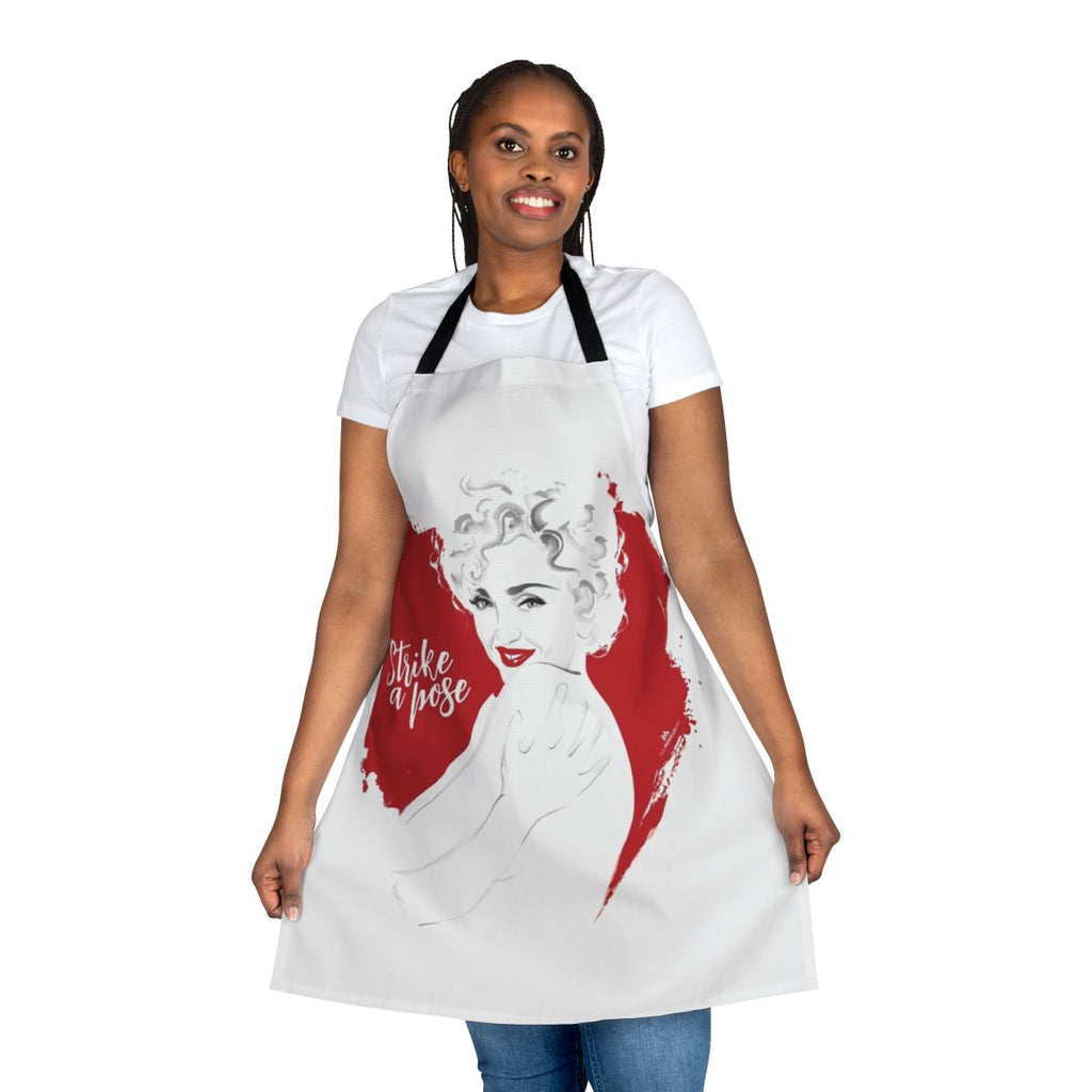 A stylish apron featuring an iconic 90s dance pose, perfect for the musically ambitious home chef.