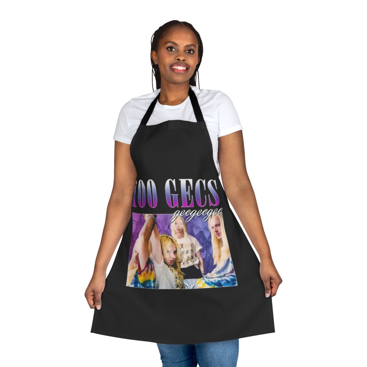 90s retro style graphic tee apron featuring 100 Gecs-inspired design