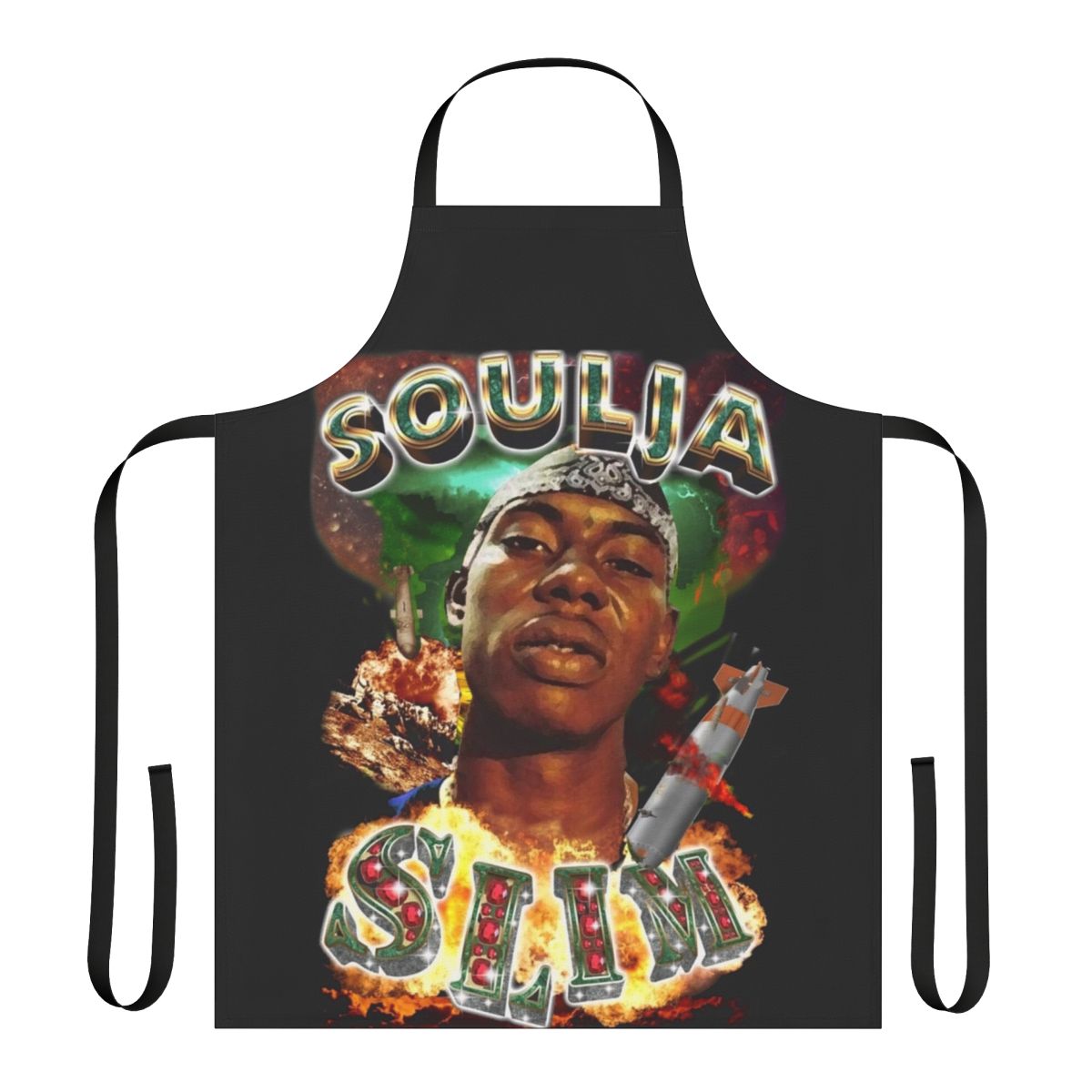 90s style apron featuring design inspired by New Orleans hip hop artist Soulja Slim
