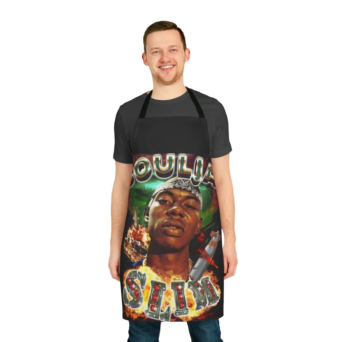90s style apron featuring design inspired by New Orleans hip hop artist Soulja Slim