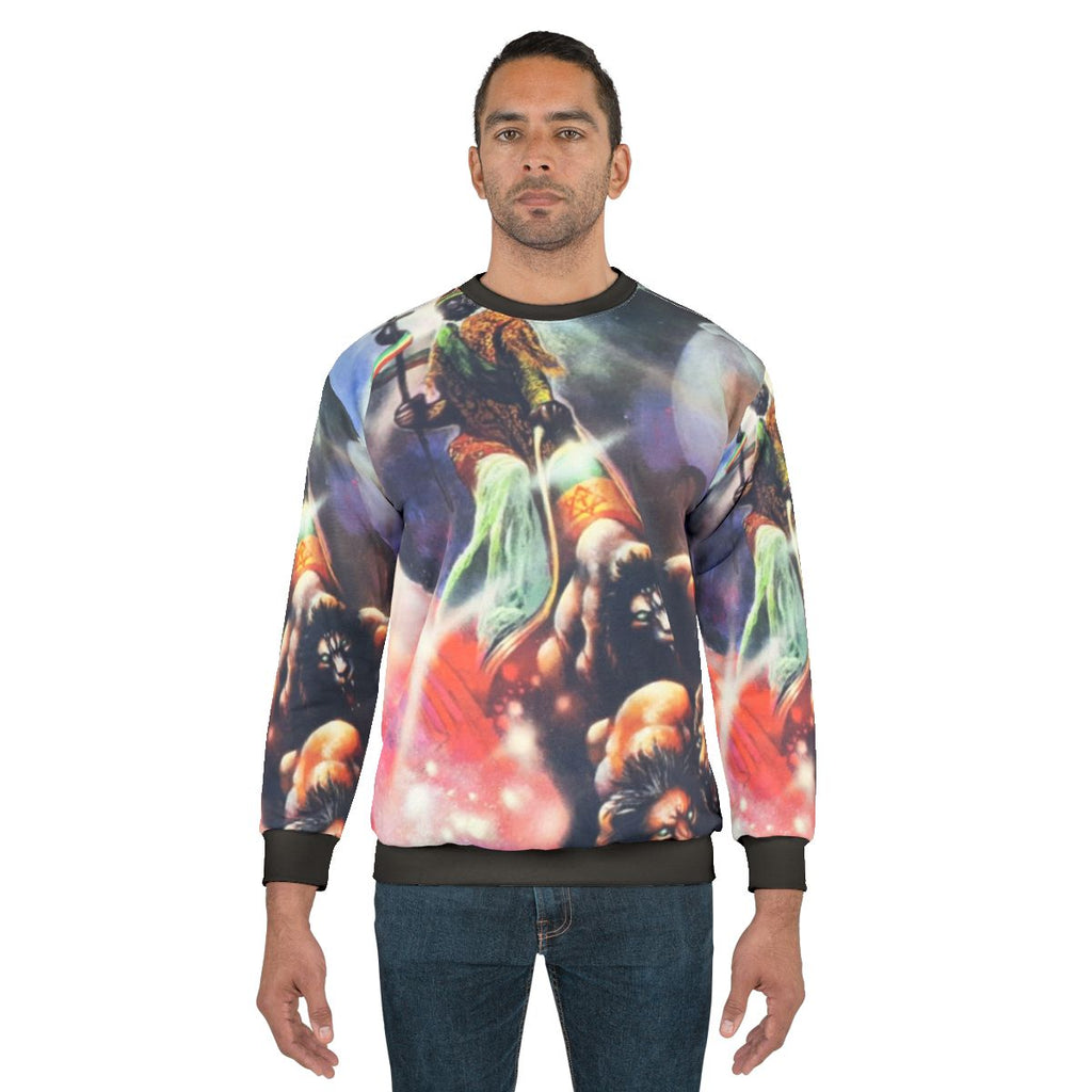 Dub Sweatshirt featuring African-inspired and Rastafarian design elements