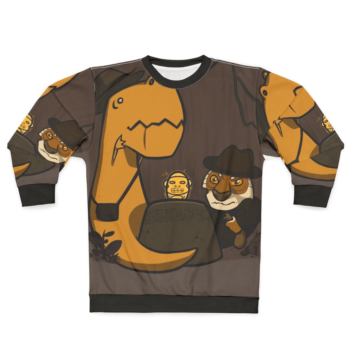 Nervous adventure sweatshirt with dinosaur and tiger in the jungle
