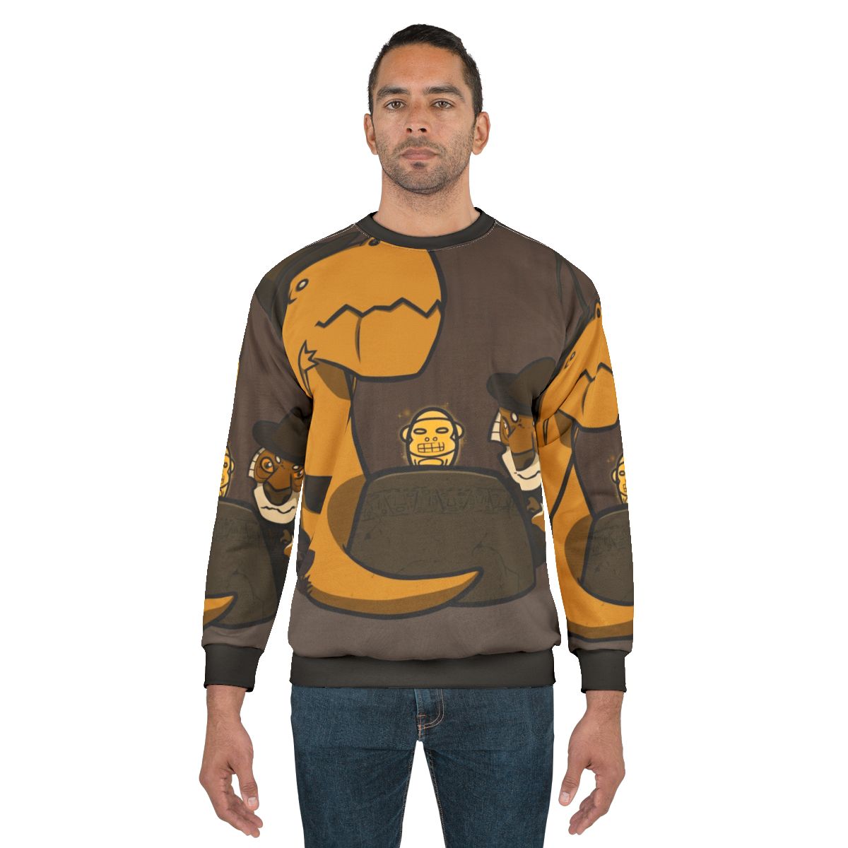 Nervous adventure sweatshirt with dinosaur and tiger in the jungle