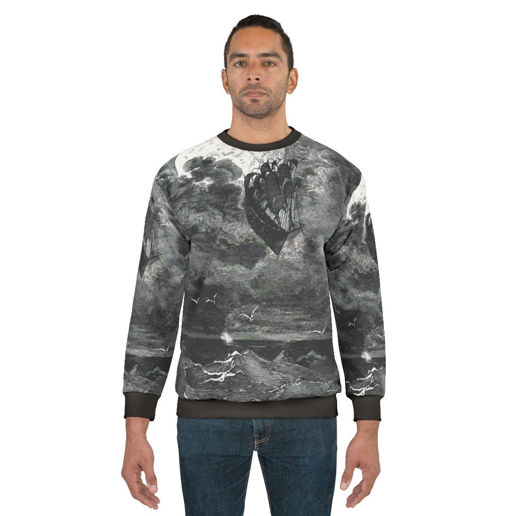 Gustave Dore inspired sweatshirt featuring a voyage to the moon design