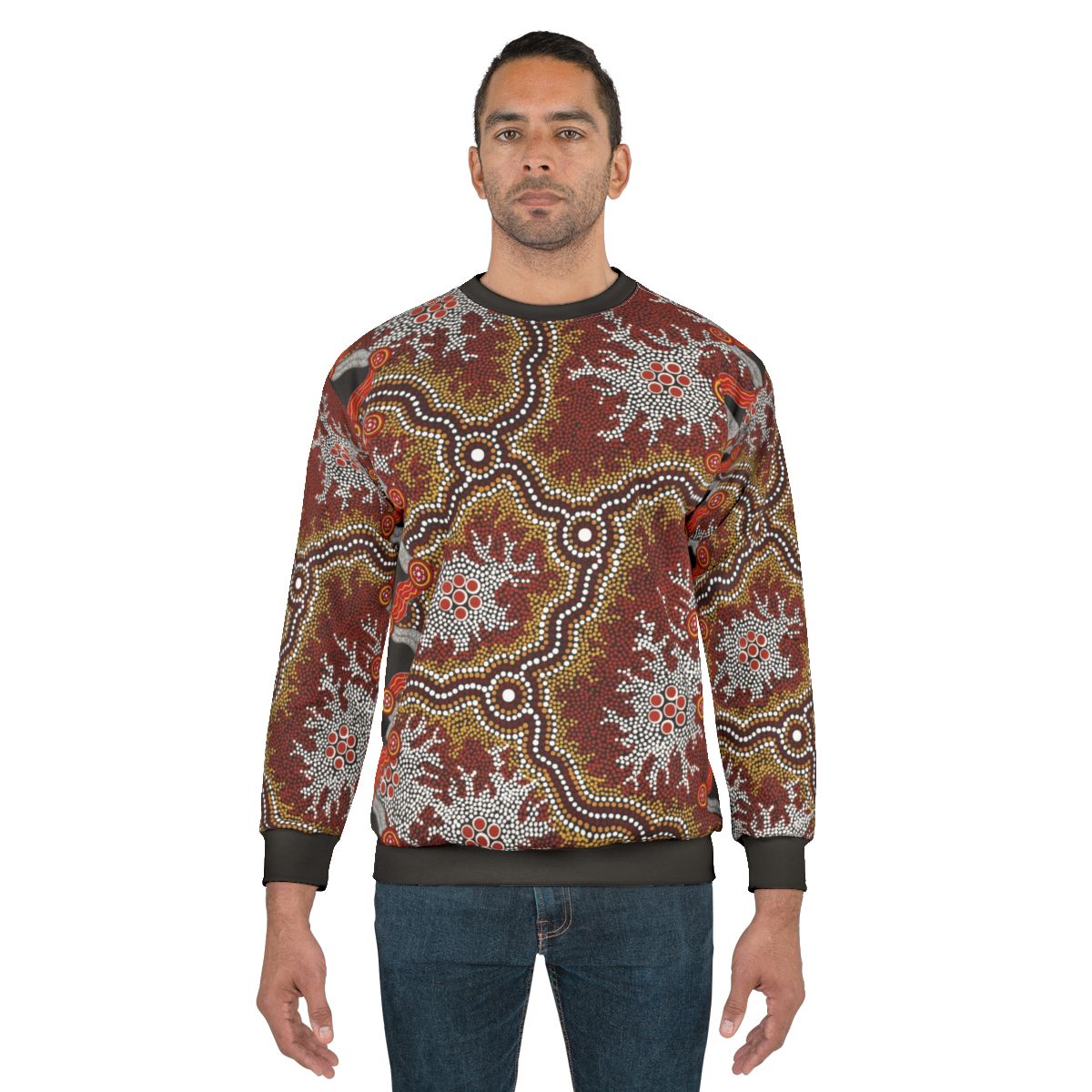 Authentic Aboriginal Art Sweatshirt with Emu and Dot Designs