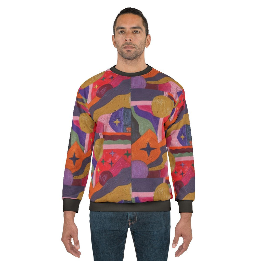 Vibrant abstract sweatshirt with colorful geometric patterns
