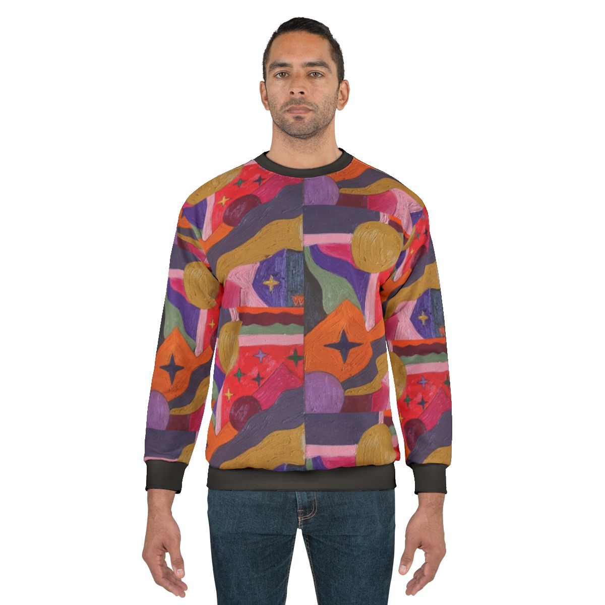 Vibrant abstract sweatshirt with colorful geometric patterns