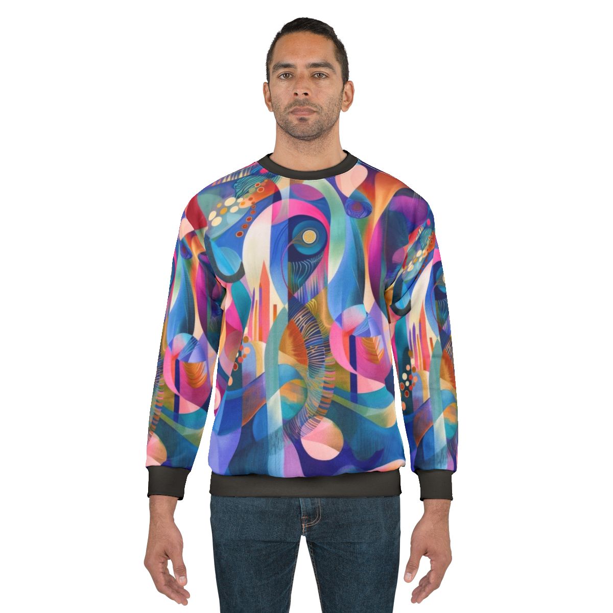 Vibrant abstract church sweatshirt with geometric art design