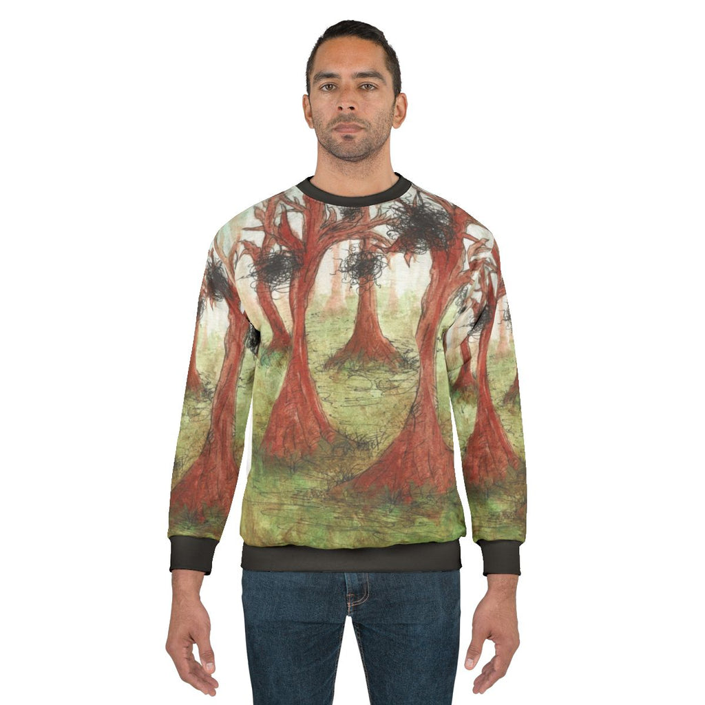 Abstract nature inspired sweatshirt with fantasy landscape design