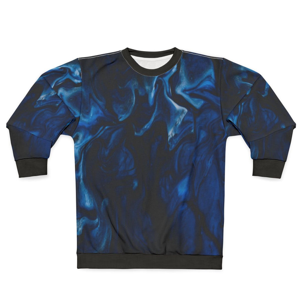 Abstract sweatshirt with nature-inspired blue and green pattern