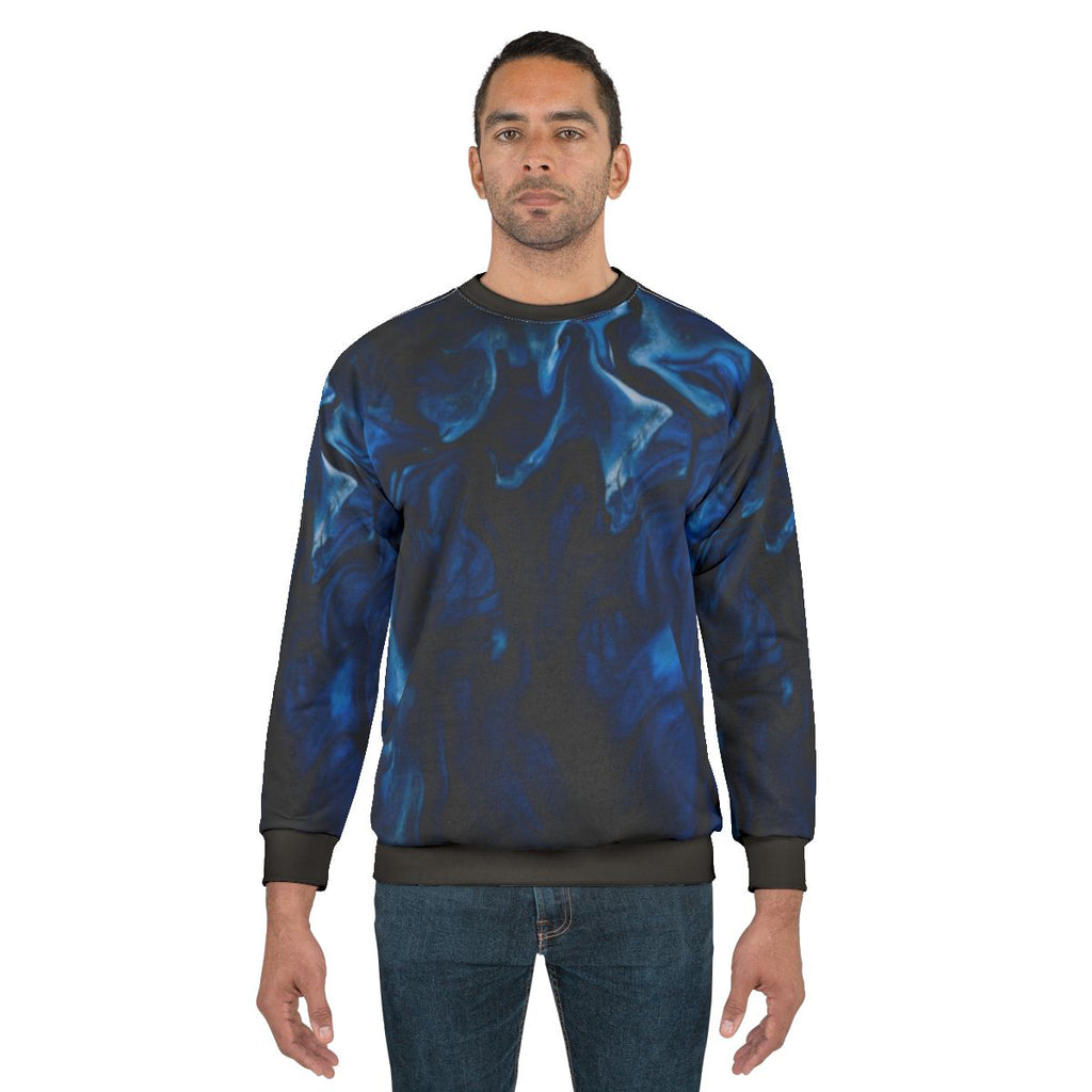 Abstract sweatshirt with nature-inspired blue and green pattern