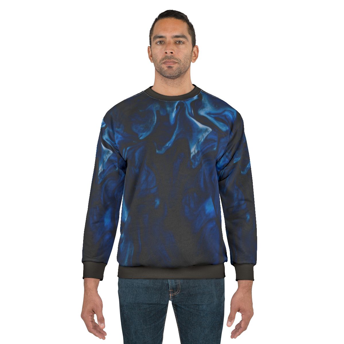 Abstract sweatshirt with nature-inspired blue and green pattern