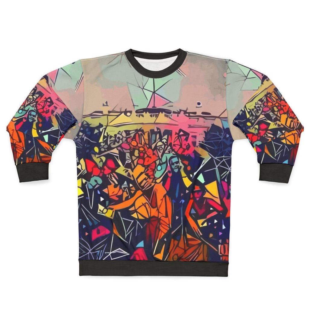Colorful abstract sweatshirt design inspired by Kendrick Lamar's album 'To Pimp a Butterfly'
