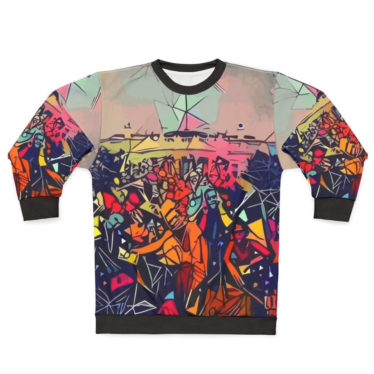 Colorful abstract sweatshirt design inspired by Kendrick Lamar's album 'To Pimp a Butterfly'