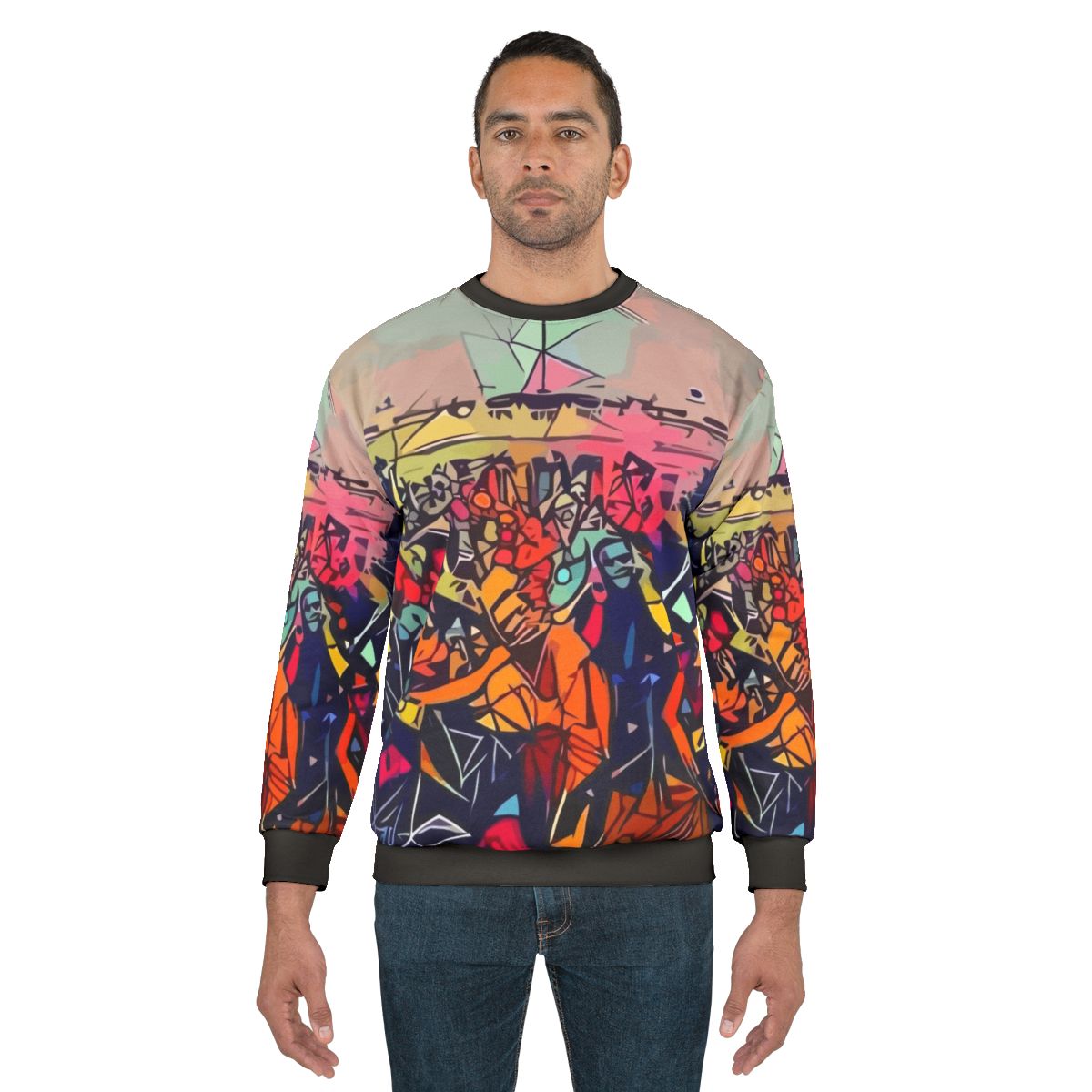 Colorful abstract sweatshirt design inspired by Kendrick Lamar's album 'To Pimp a Butterfly'