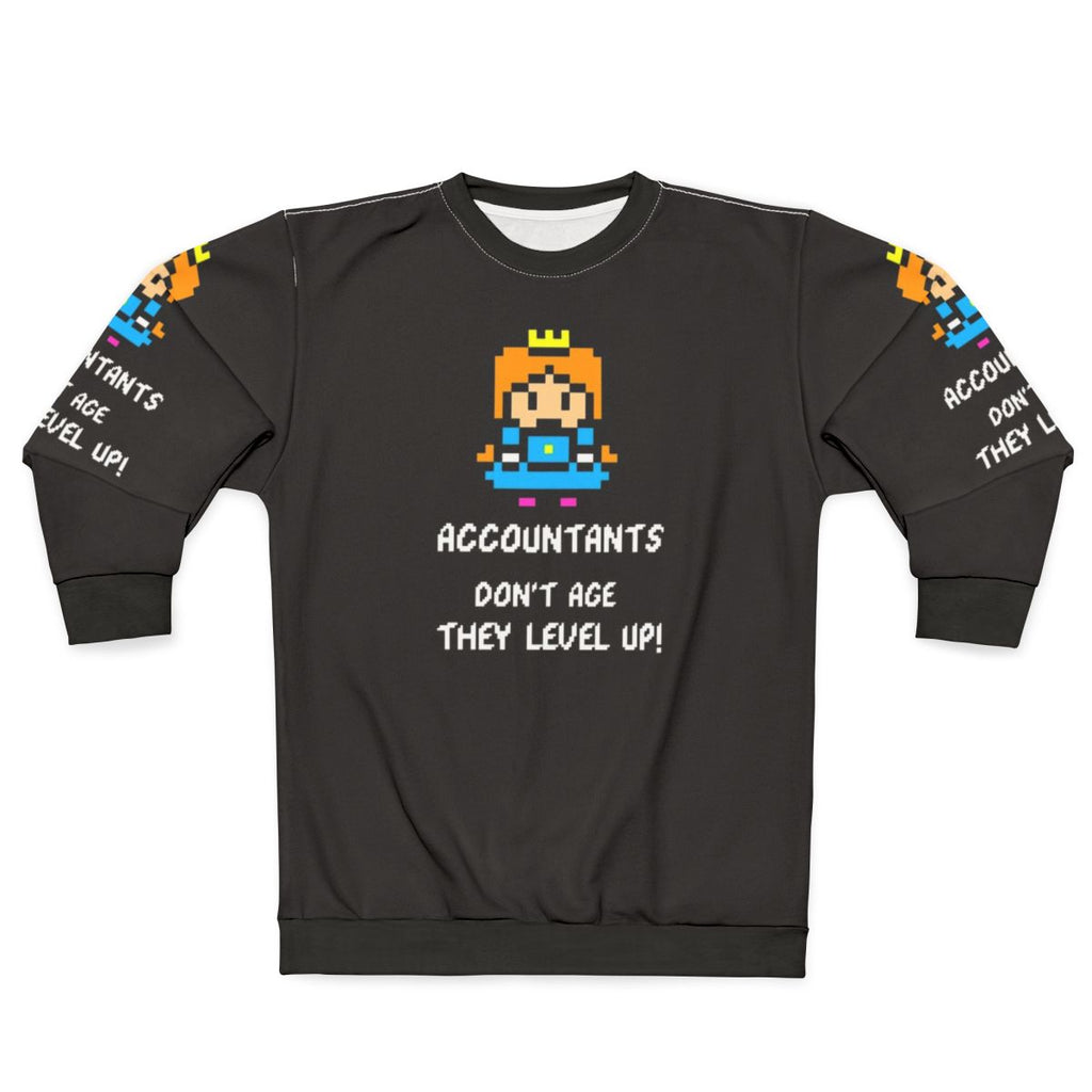 Accountant Gamer Sweatshirt with "Accountants Don't Age, They Level Up" Design