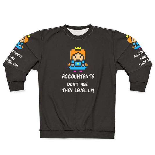 Accountant Gamer Sweatshirt with "Accountants Don't Age, They Level Up" Design