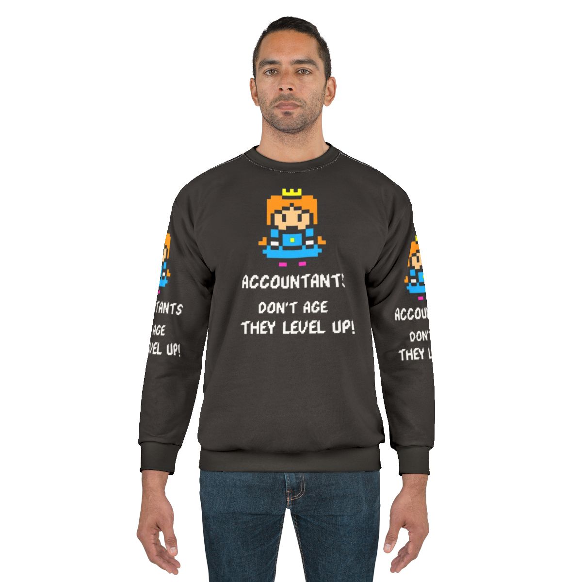 Accountant Gamer Sweatshirt with "Accountants Don't Age, They Level Up" Design