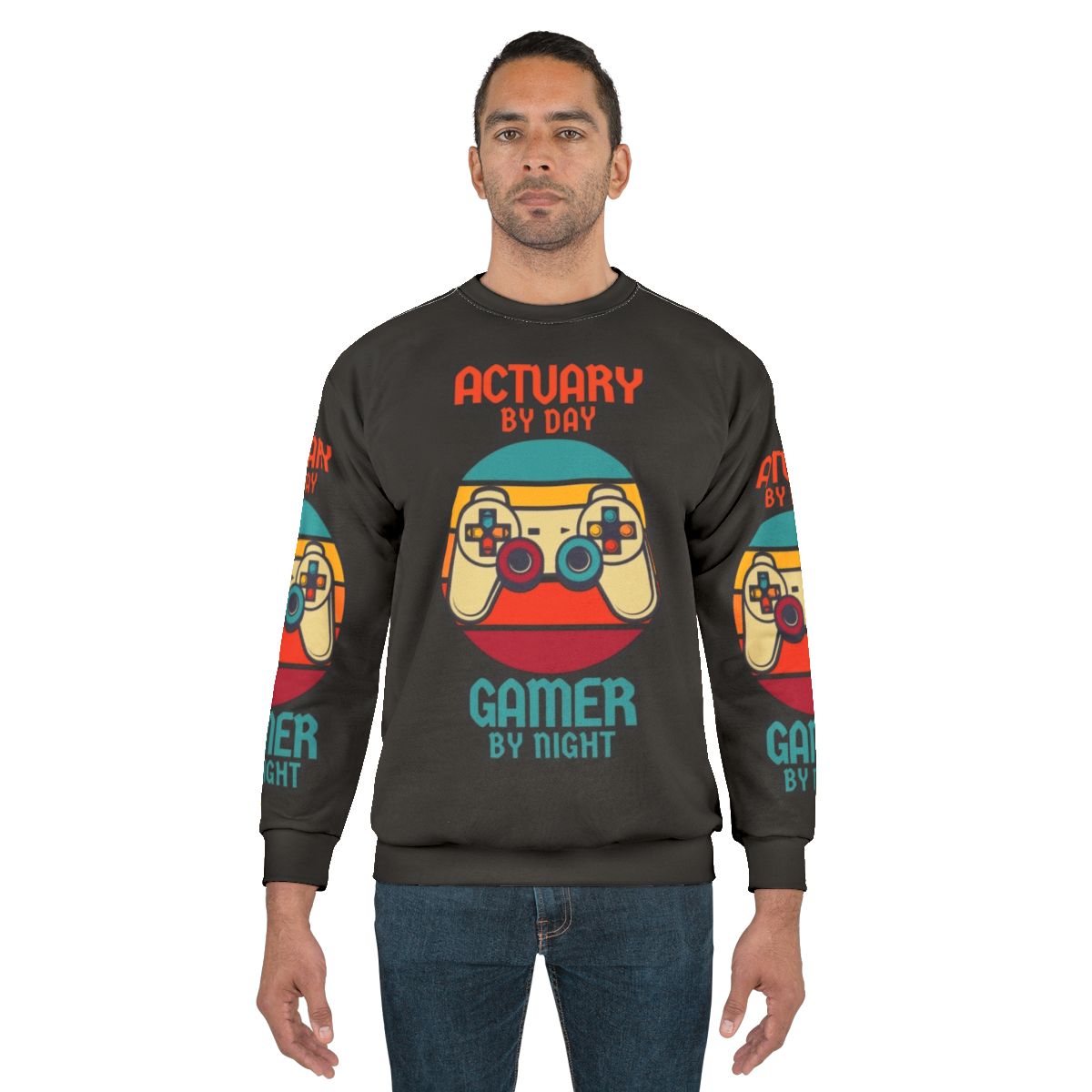 Actuarial Gamer Sweatshirt with Retro Sunset Design