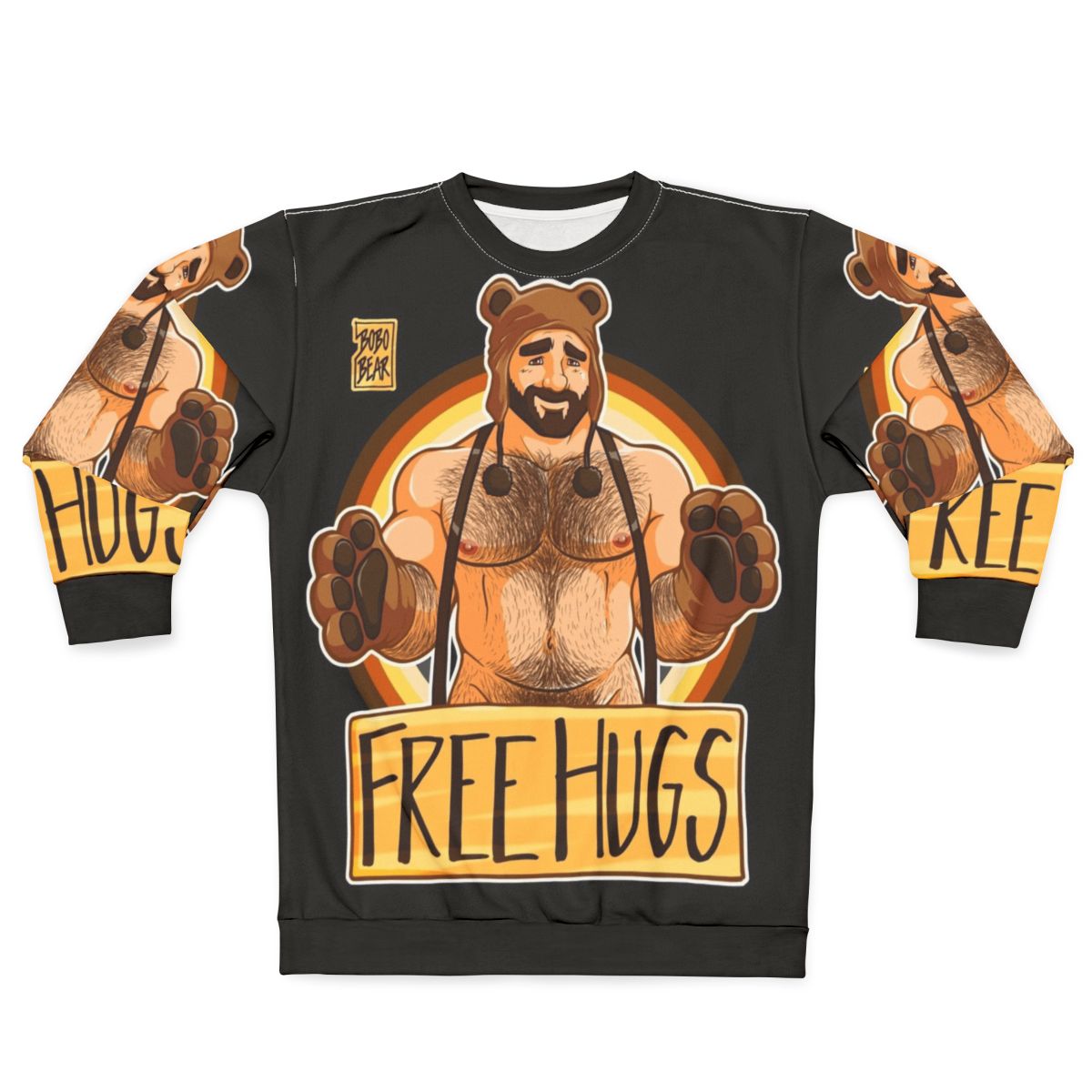 Adam Likes Hugs Bear Pride Sweatshirt, featuring a bear with rainbow colors