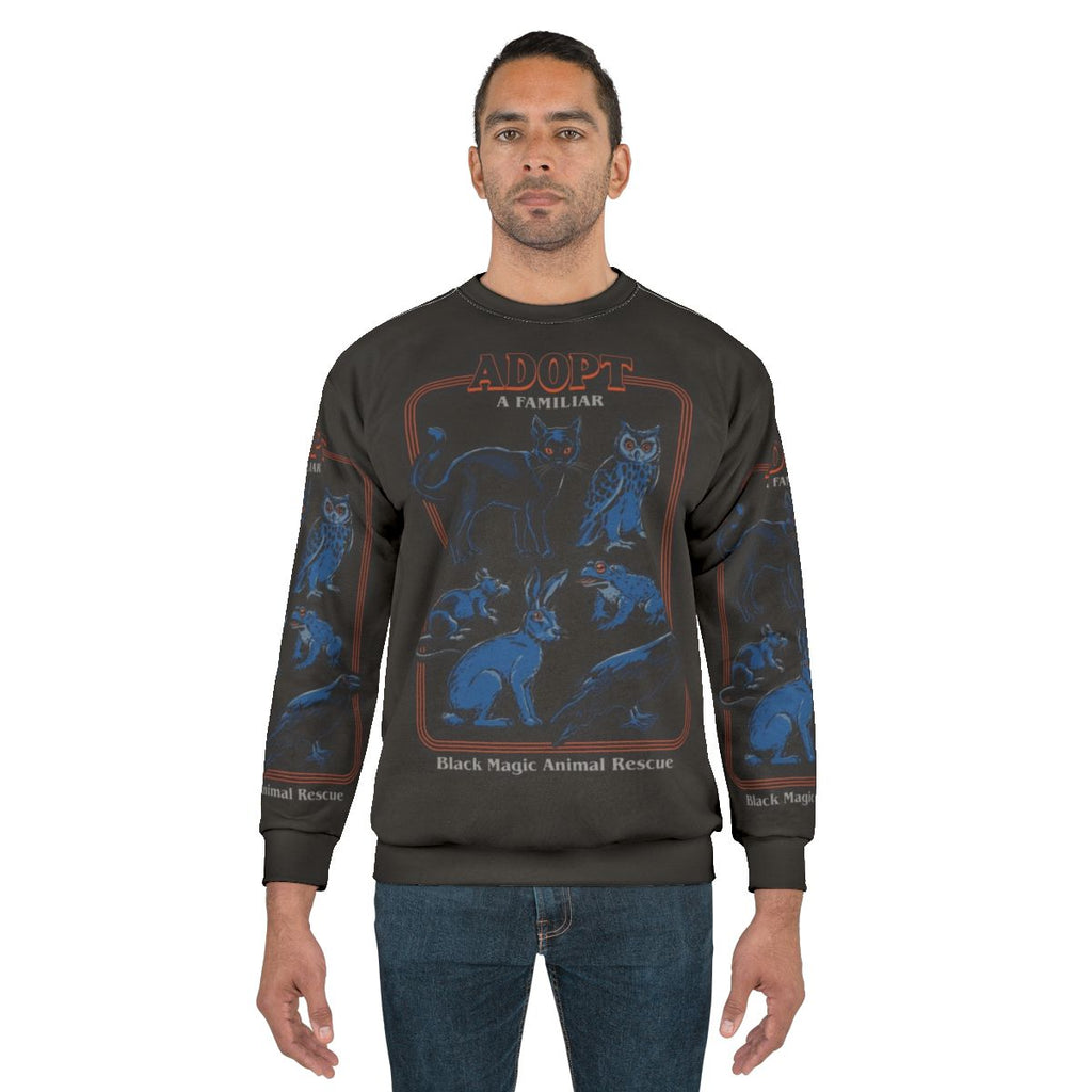Vintage-inspired 'Adopt a Familiar' witchcraft-themed sweatshirt