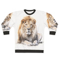 Majestic African male lion wearing a sweatshirt