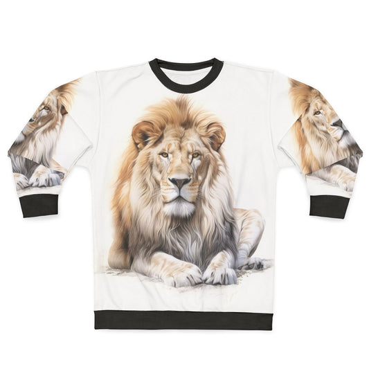 Majestic African male lion wearing a sweatshirt