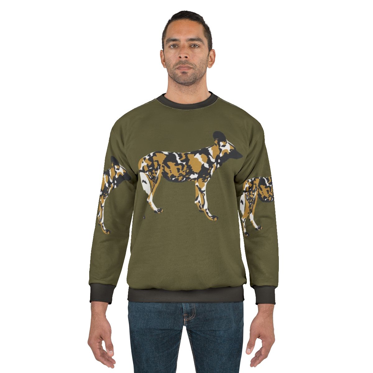 African painted dog portrait on a cozy sweatshirt