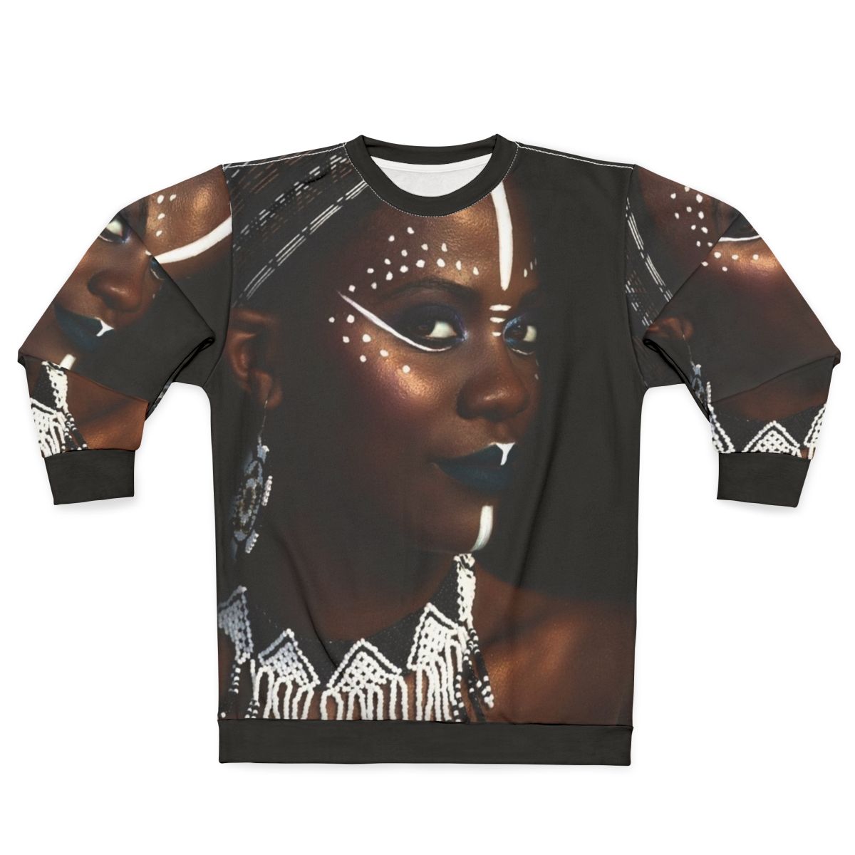 Tribal African Queen Women's Sweatshirt with Black Abstract Art and Gold Dust Design