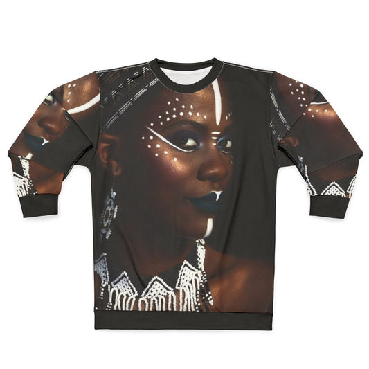 Tribal African Queen Women's Sweatshirt with Black Abstract Art and Gold Dust Design
