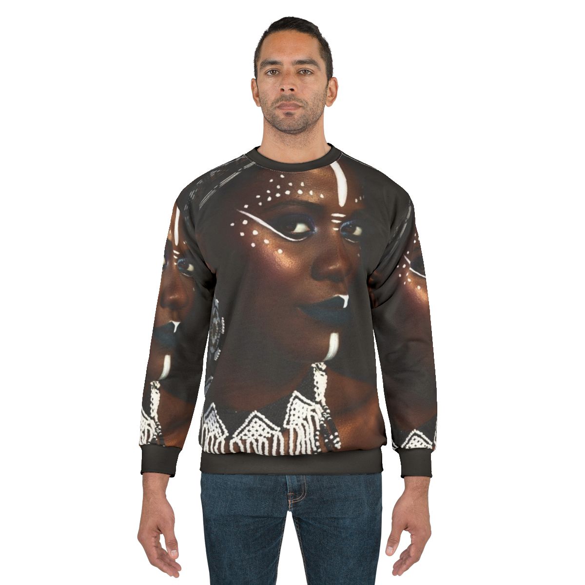 Tribal African Queen Women's Sweatshirt with Black Abstract Art and Gold Dust Design