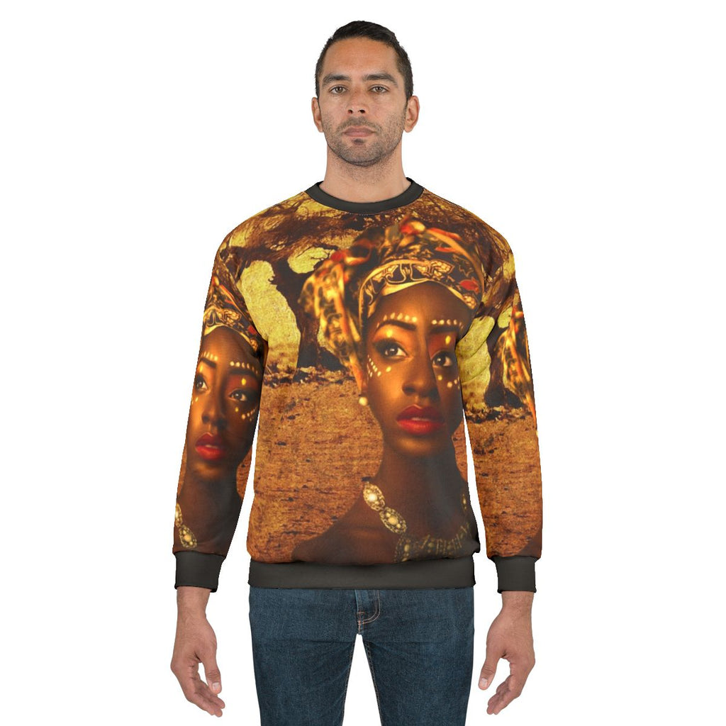 African Queen Sweatshirt featuring a female tribal portrait