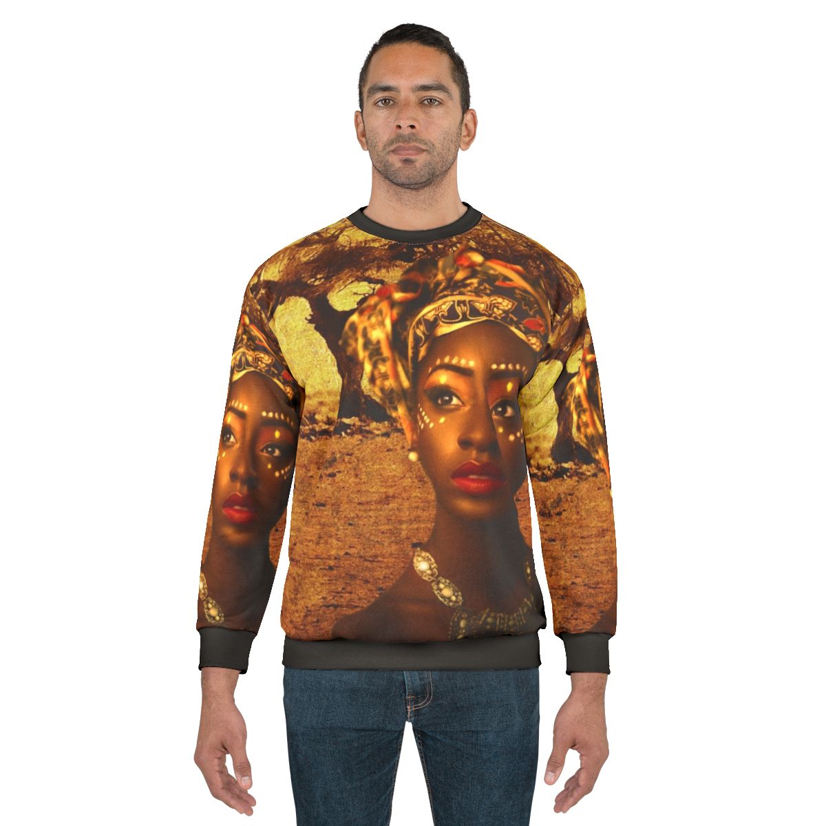 African Queen Sweatshirt featuring a female tribal portrait