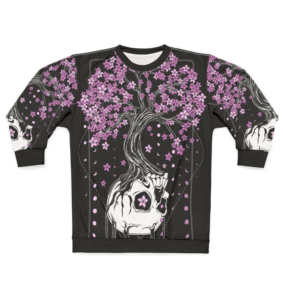 Afterlife Skull Sweatshirt with Cherry Blossom Floral Design