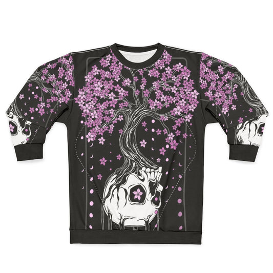 Afterlife Skull Sweatshirt with Cherry Blossom Floral Design